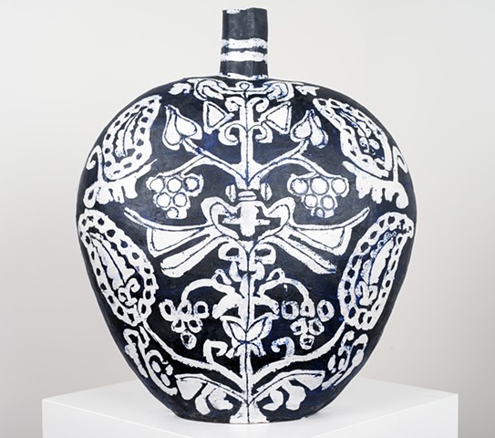 black and white vase with floral print