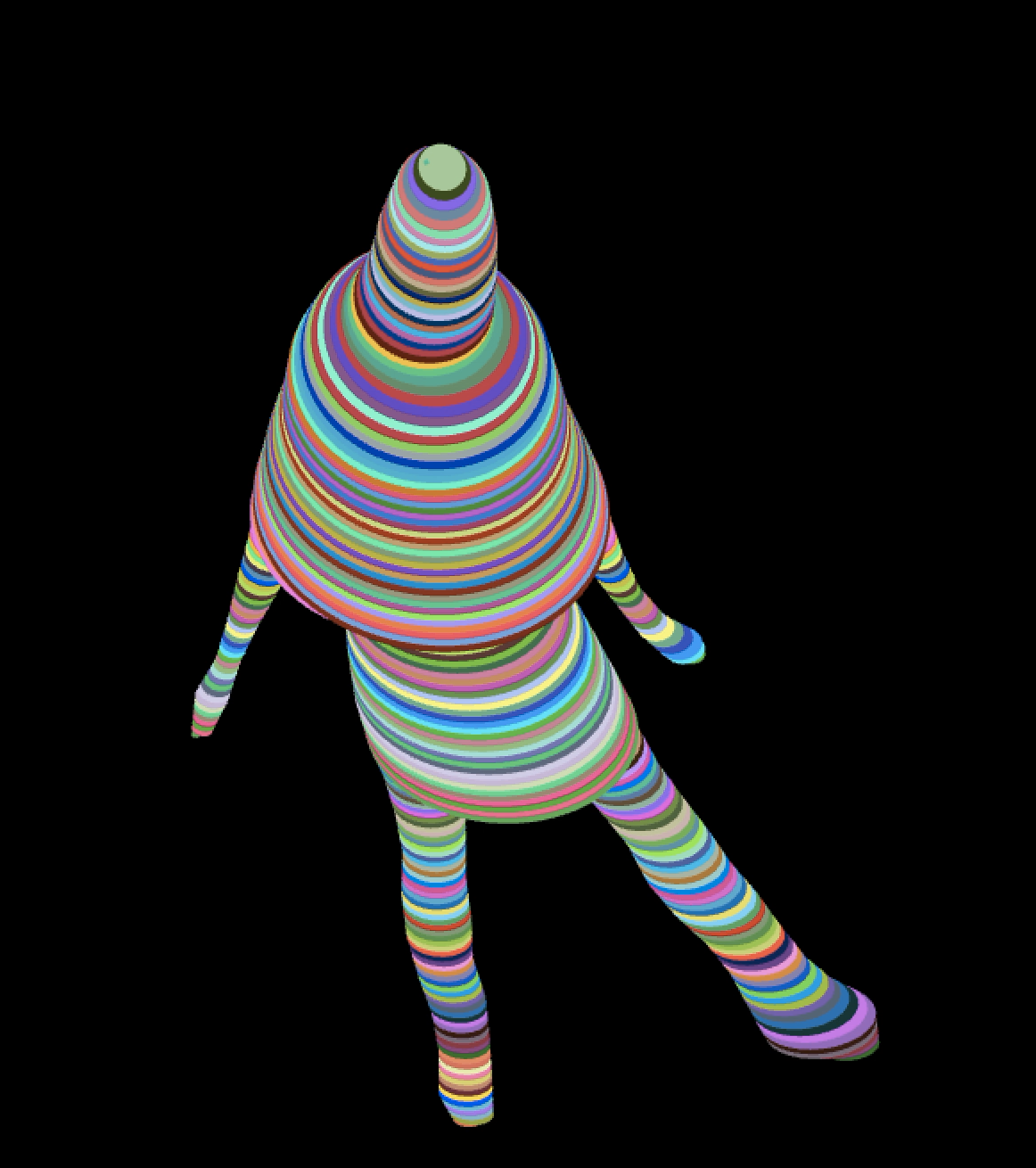 rainbow humanoid figure against black background