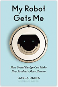 'My Robot Gets Me' book cover. A robotic vacuum with a smiley face against a light blue background.